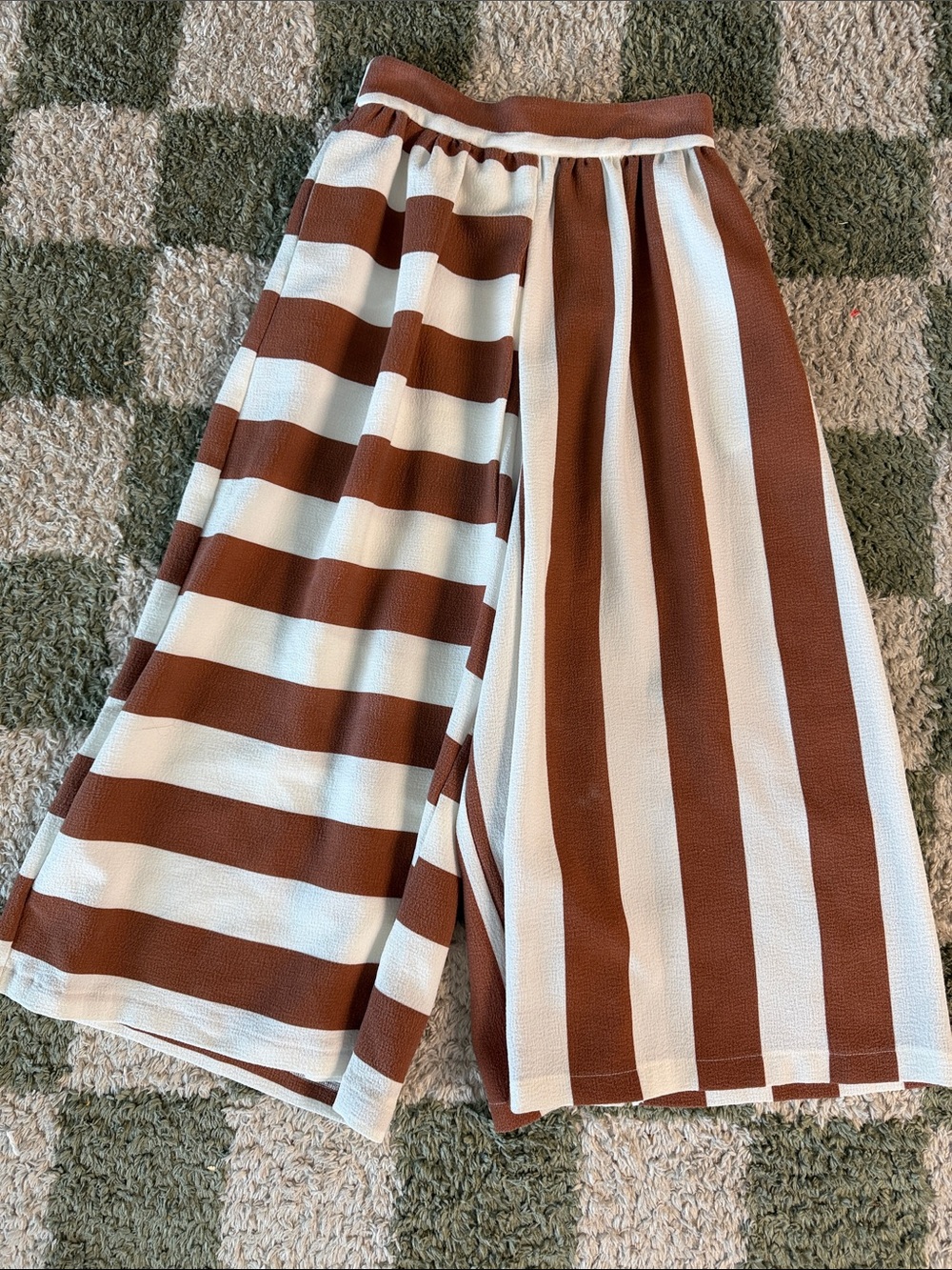 ASOS Striped Split-Leg Knit Trousers in Brown & Cream